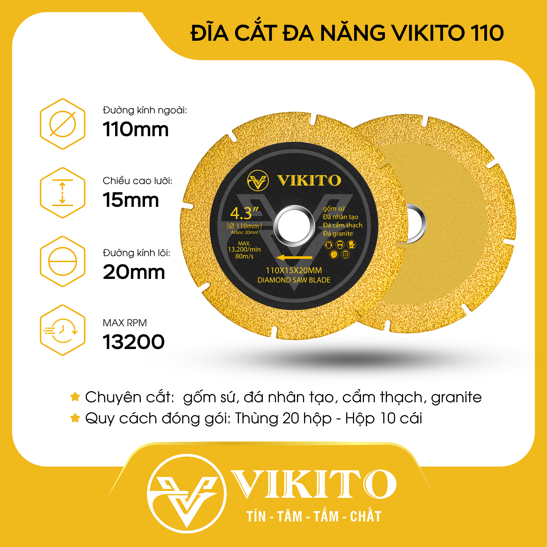 Đĩa cắt đa năng VIKITO 110 cắt gốm sứ, đá nhân tạo